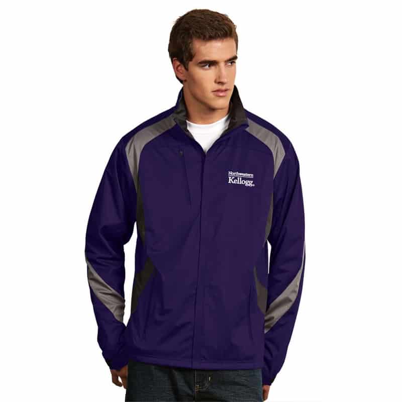 Northwestern Kellogg Men's Antigua Tempest Full Zip Light Weight Rain Jacket in Purple