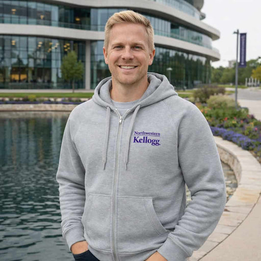Northwestern I Kellogg Antigua Men's Victory Grey Heather FZ Hood