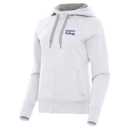 Northwestern I Kellogg Women's Antigua Victory FZ Hooded Sweatshirt in White Color-2