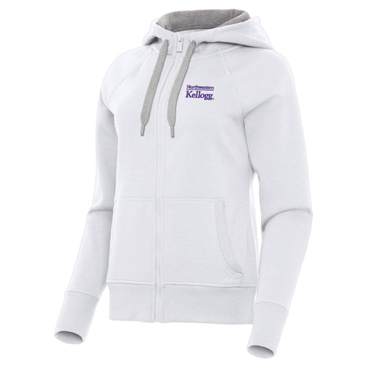 Northwestern I Kellogg Women's Antigua Victory FZ Hooded Sweatshirt in White Color-2