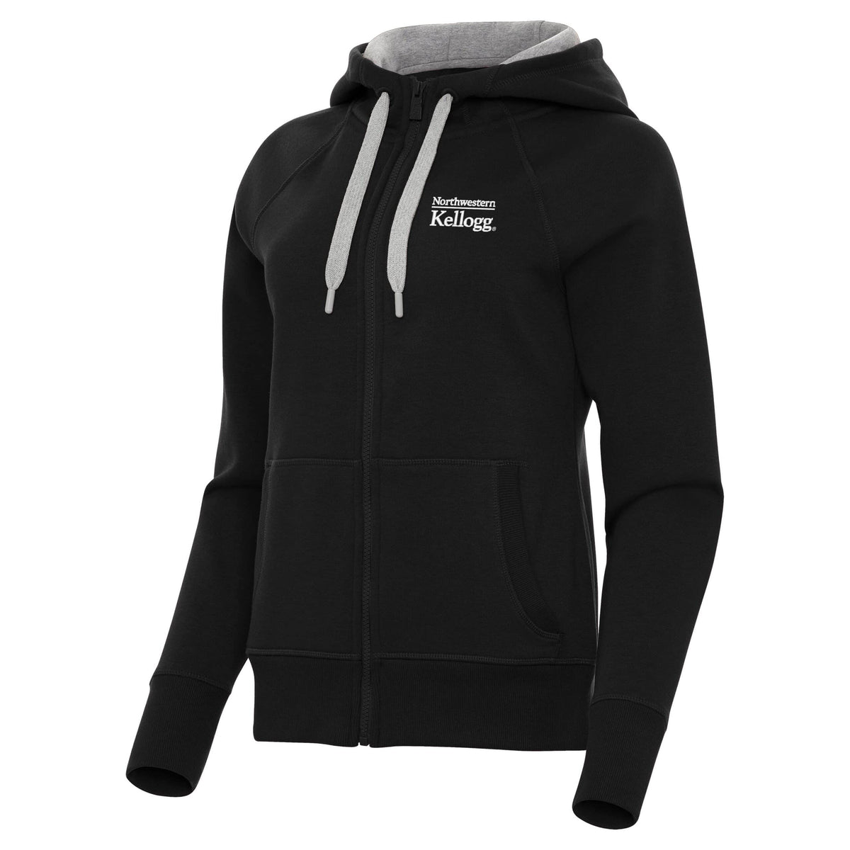 Northwestern I Kellogg Women's Antigua Victory FZ Hooded Sweatshirt in Black Color-2