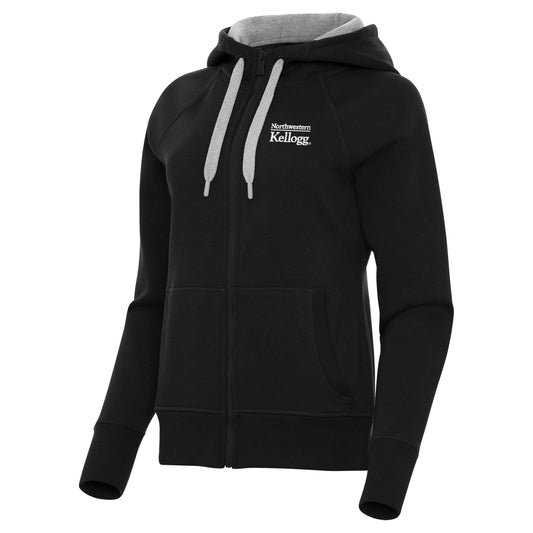 Northwestern I Kellogg Women's Antigua Victory FZ Hooded Sweatshirt in Black Color-2