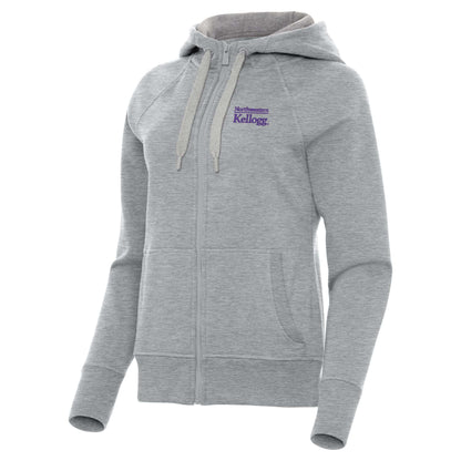 Northwestern I Kellogg Women's Antigua Victory FZ Hooded Sweatshirt in Grey Heather Color-2