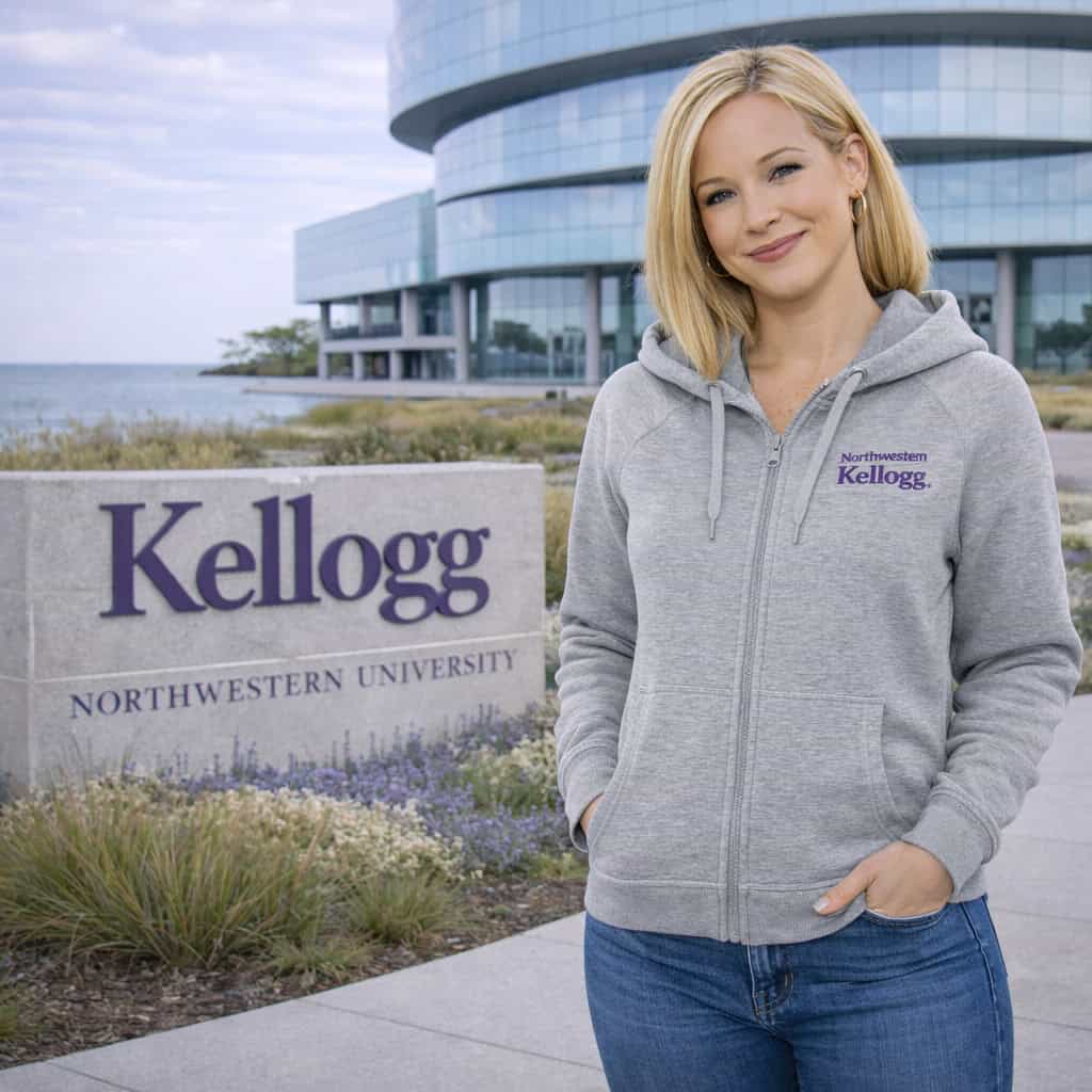Northwestern I Kellogg Women's Antigua Victory FZ Hooded Sweatshirt in Grey Heather Color