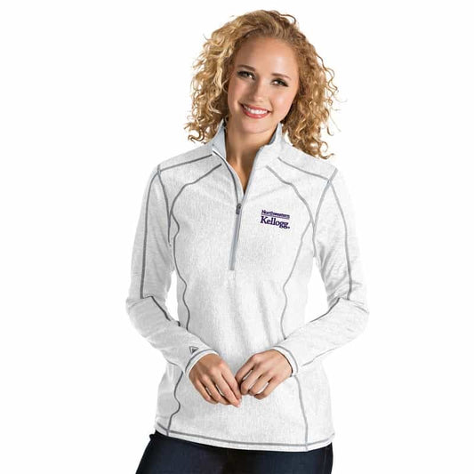 Northwestern / Kellogg Antigua Ladies White Tempo 1/2 Zip