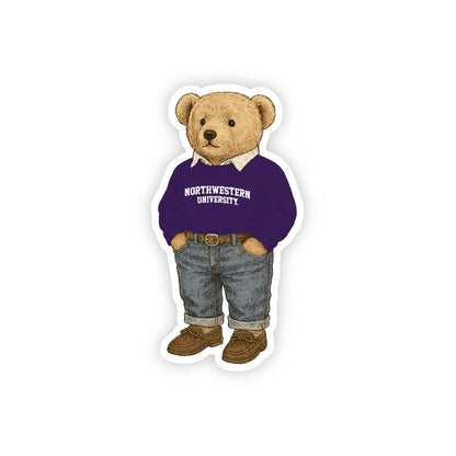 Northwestern University Wildcats Teddy Bear Design Recycled Wood Magnet 1.5"X2.5"