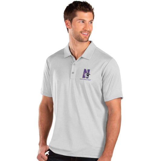 Northwestern University Wildcats Men's Antigua White Multi Balance Polo Shirt with N-Cat Design