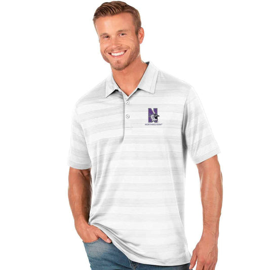 Northwestern University Wildcats Men's Antigua White Multi Compass Polo Shirt with N-Cat Design
