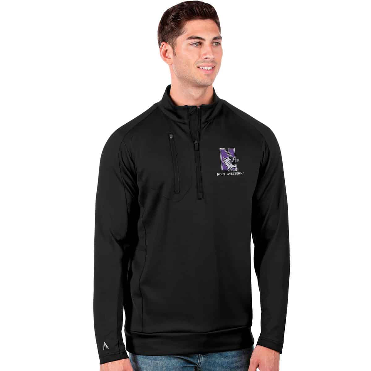 Northwestern University Wildcats Men's Antigua Black Generation 1/4 Zip with N-Cat Design