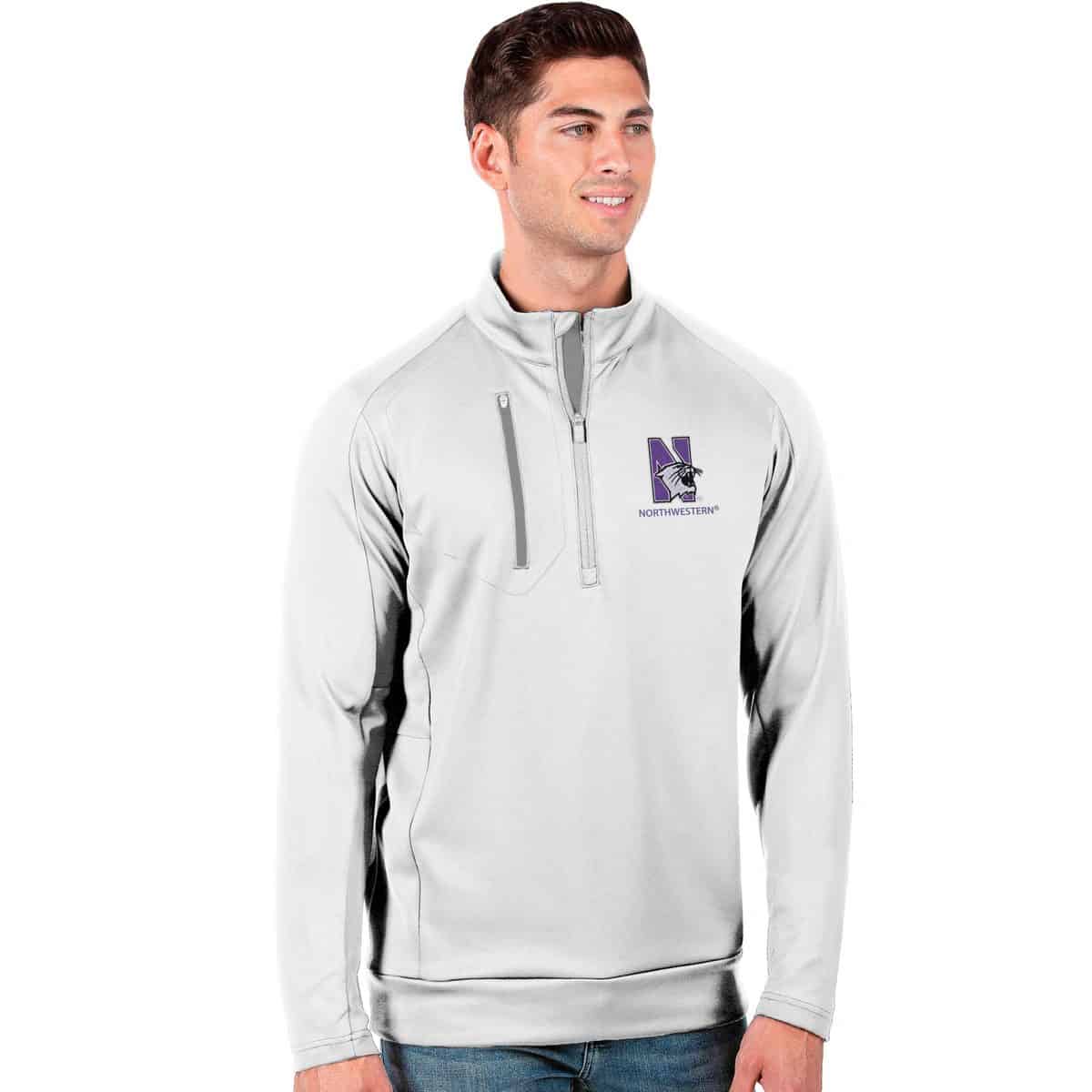 Northwestern University Wildcats Men's Antigua White Generation 1/4 Zip with N-Cat Design