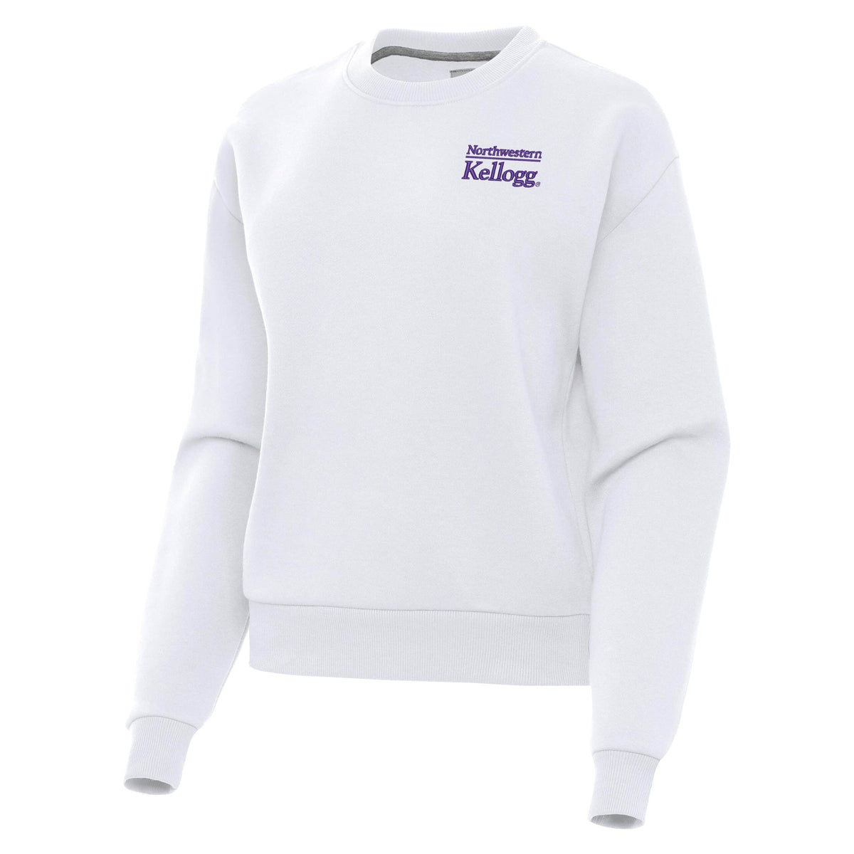 Northwestern I Kellogg Women's Antigua Victory Crewneck Sweatshirt in White-2