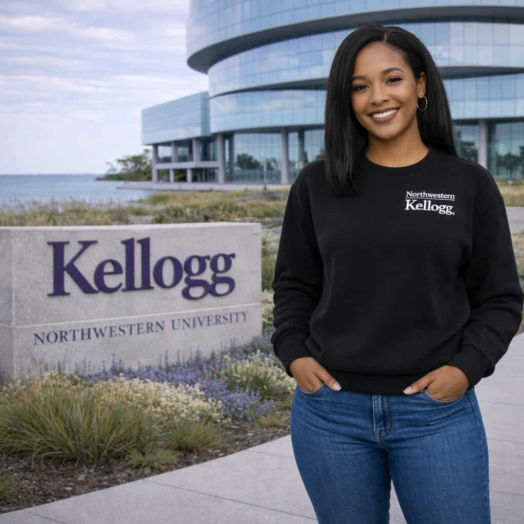 Northwestern I Kellogg Women's Antigua Victory Crewneck Sweatshirt in Black Color