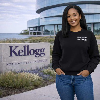 Northwestern I Kellogg Women's Antigua Victory Crewneck Sweatshirt in Black Color