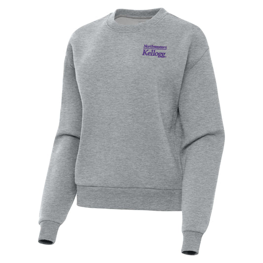 Northwestern I Kellogg Women's Antigua Victory Crewneck Sweatshirt in Grey Heather Color -2