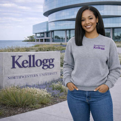 Northwestern I Kellogg Women's Antigua Victory Crewneck Sweatshirt in Grey Heather Color