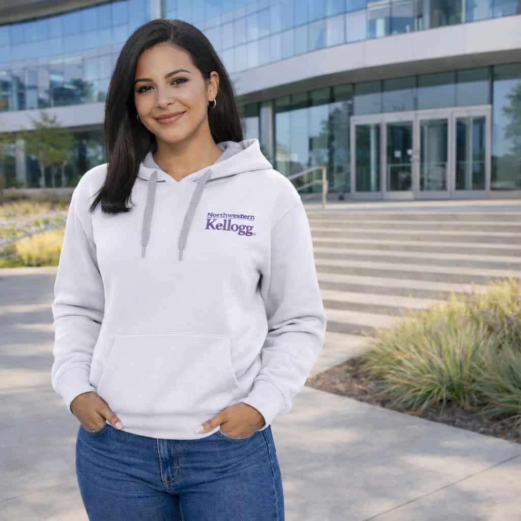 Northwestern I Kellogg Women's Antigua Victory Pullover Hooded Sweatshirt in White Color