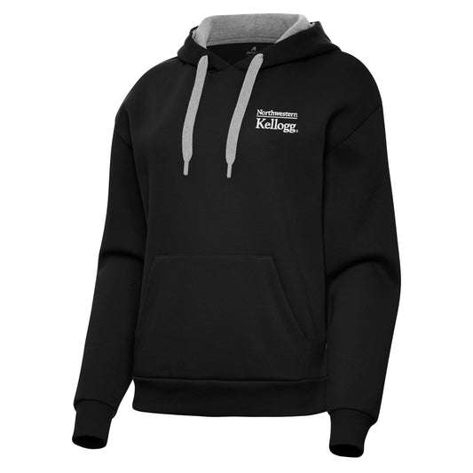 Northwestern I Kellogg Women's Antigua Victory Pullover Hooded Sweatshirt in Black Color -2