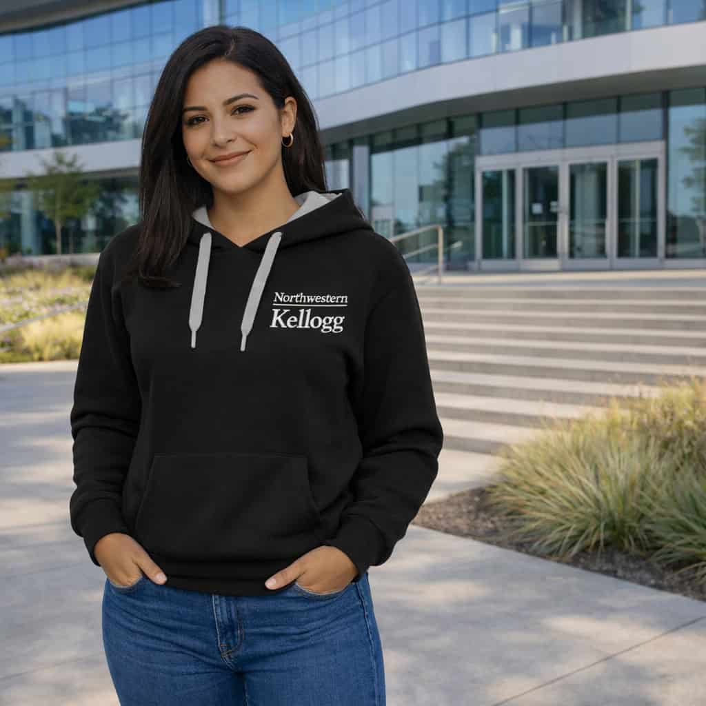 Northwestern I Kellogg Women's Antigua Victory Pullover Hooded Sweatshirt in Black Color
