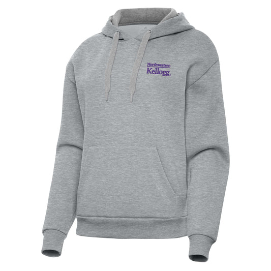 Northwestern I Kellogg Women's Antigua Victory Pullover Hooded Sweatshirt in Grey Heather Color-2