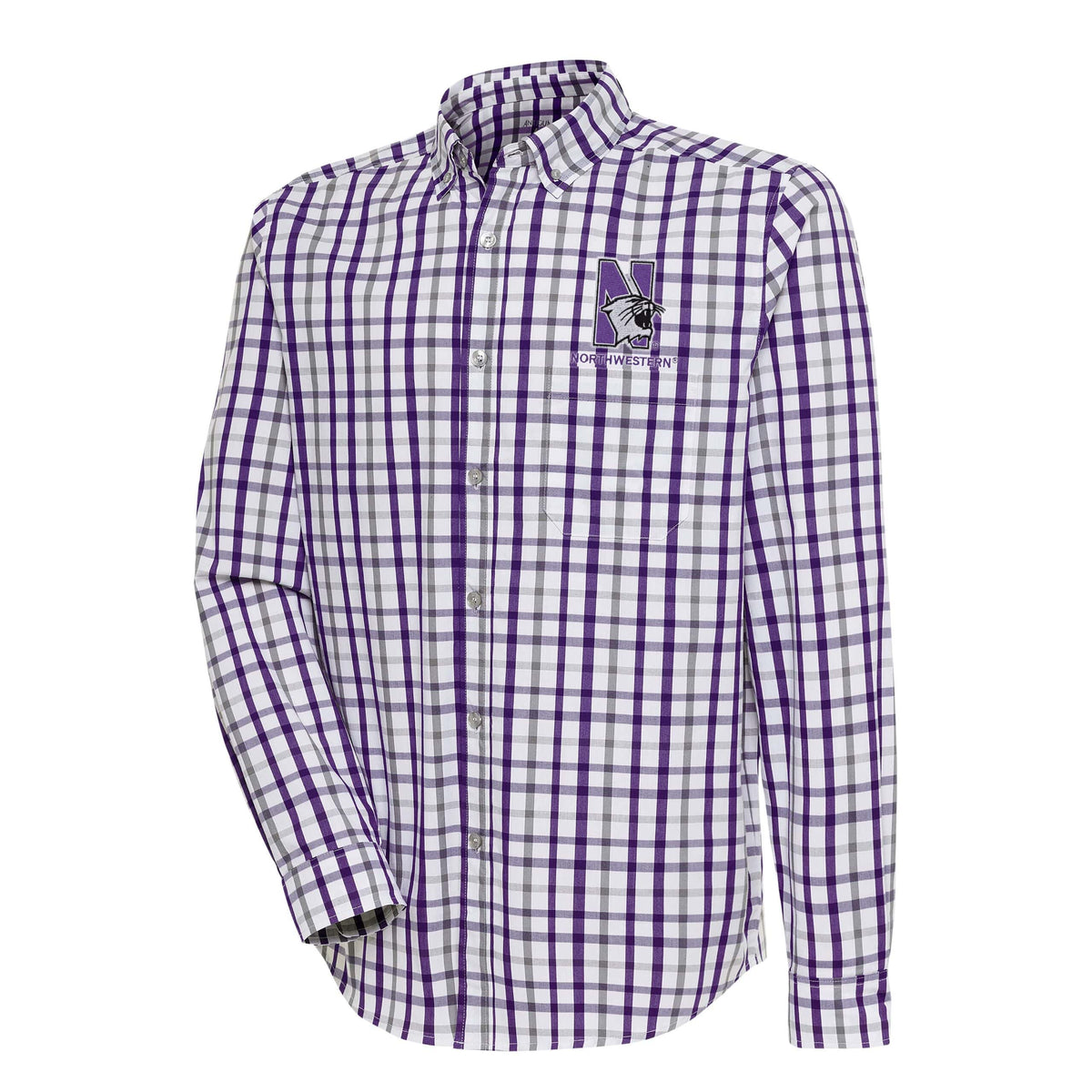 Northwestern University Wildcats Antigua Men's Tending Long Sleeve Casual/Dress Shirt