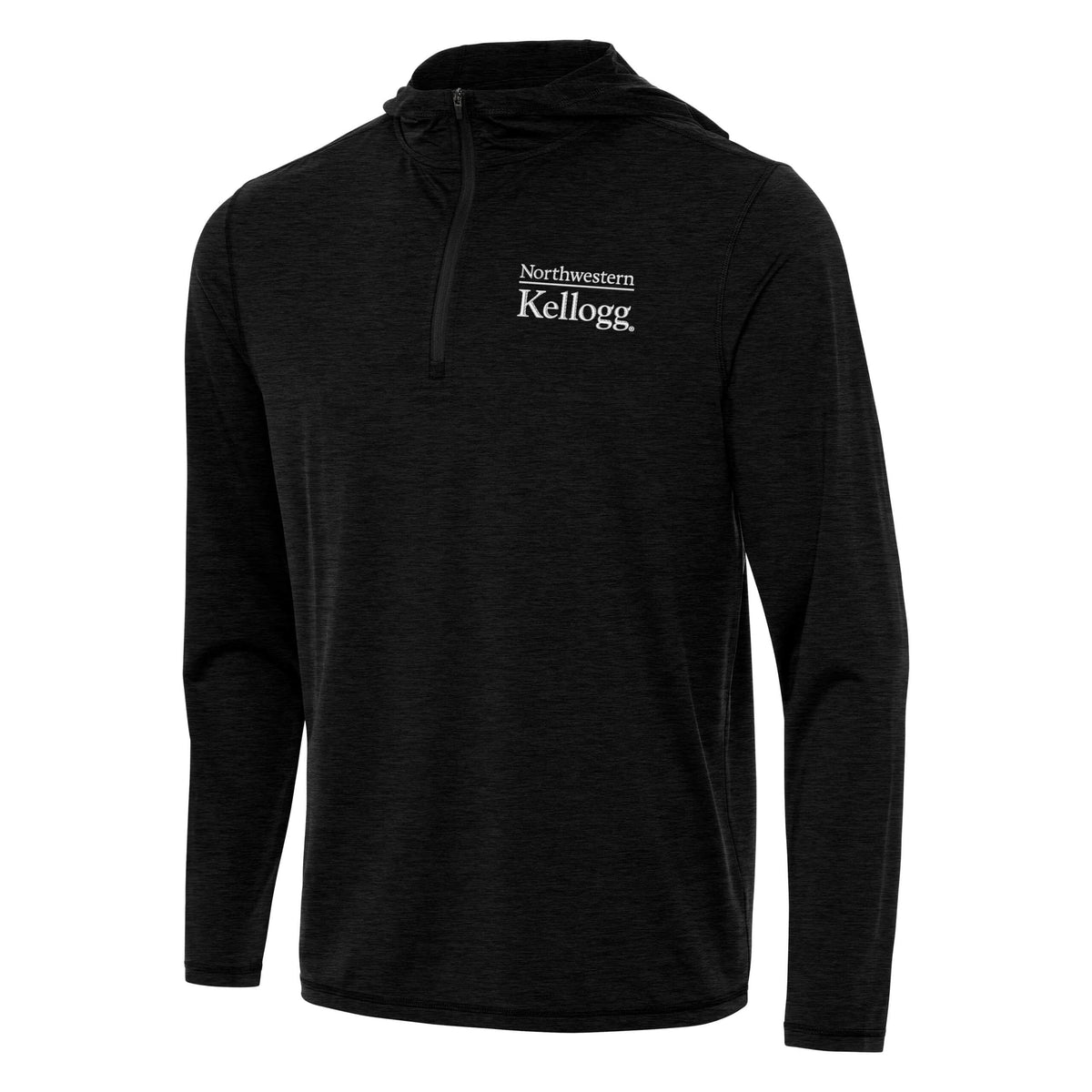 Northwestern I Kellogg Men's Antigua Black Heather Tidy 1/4 Zip Pullover Hood -2