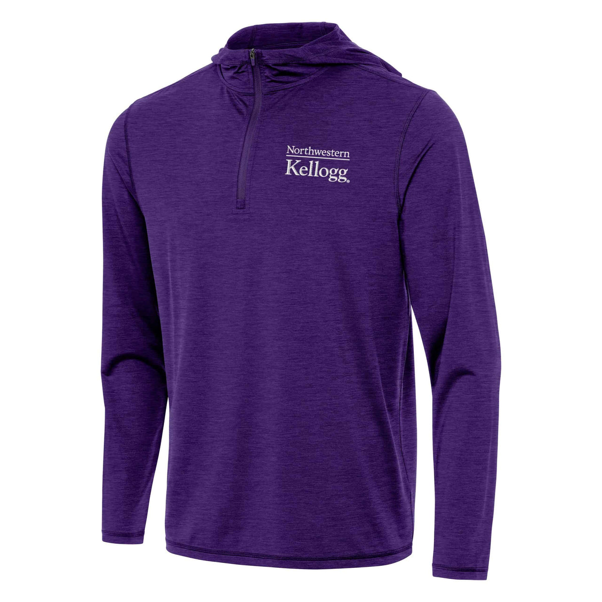 Northwestern I Kellogg Men's Antigua Purple Heather Tidy 1/4 Zip Pullover Hood