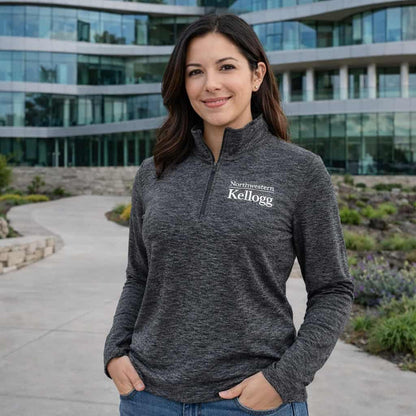 Northwestern I Kellogg Women's Antigua Black Heather Mentor 1/4 Zip Pullover