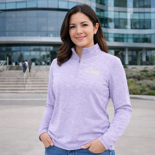Northwestern I Kellogg Women's Antigua Pastel Lilac Heather Mentor 1/4 Zip Pullover