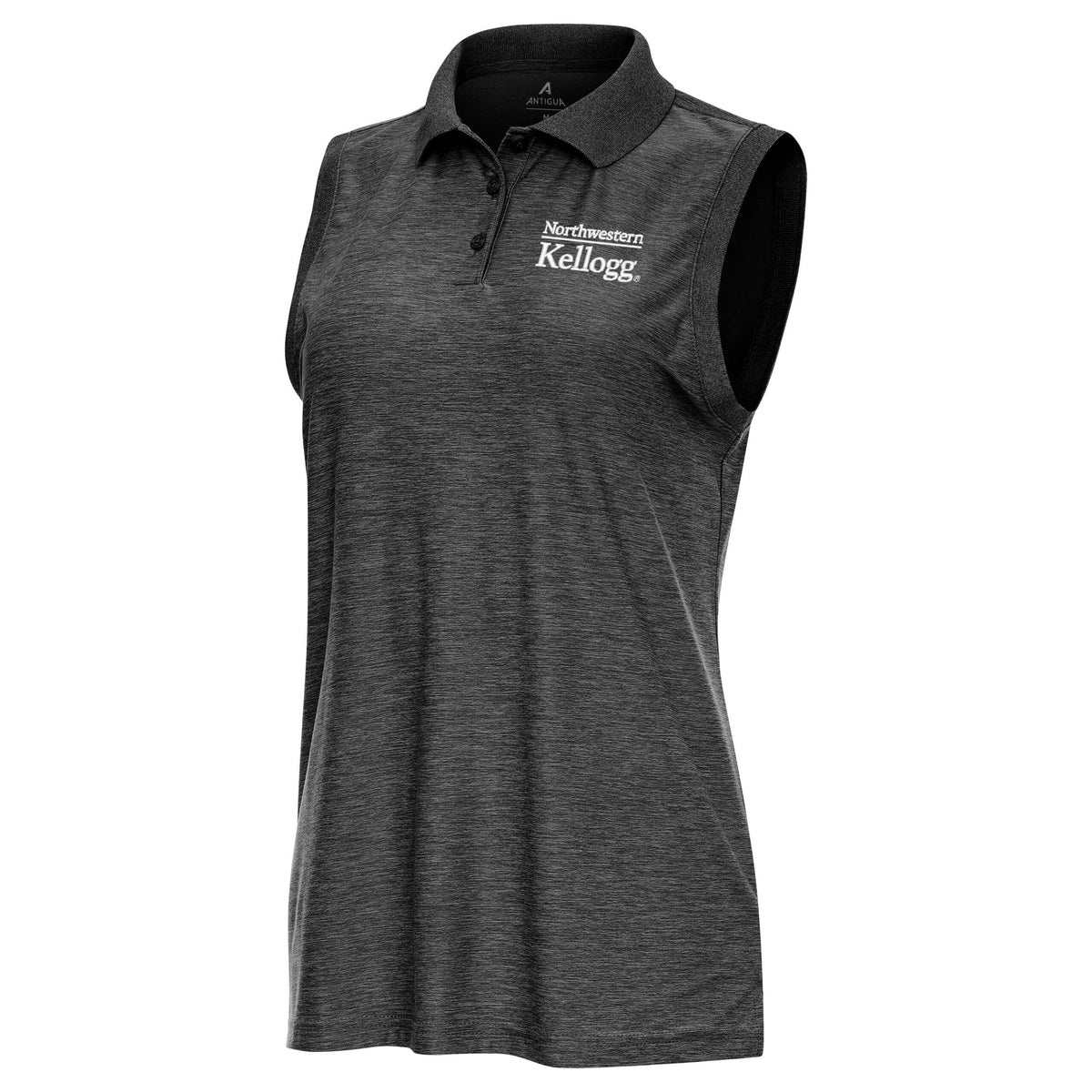 Northwestern I Kellogg Antigua Women's Recap Black Heather Sleeveless Polo -2