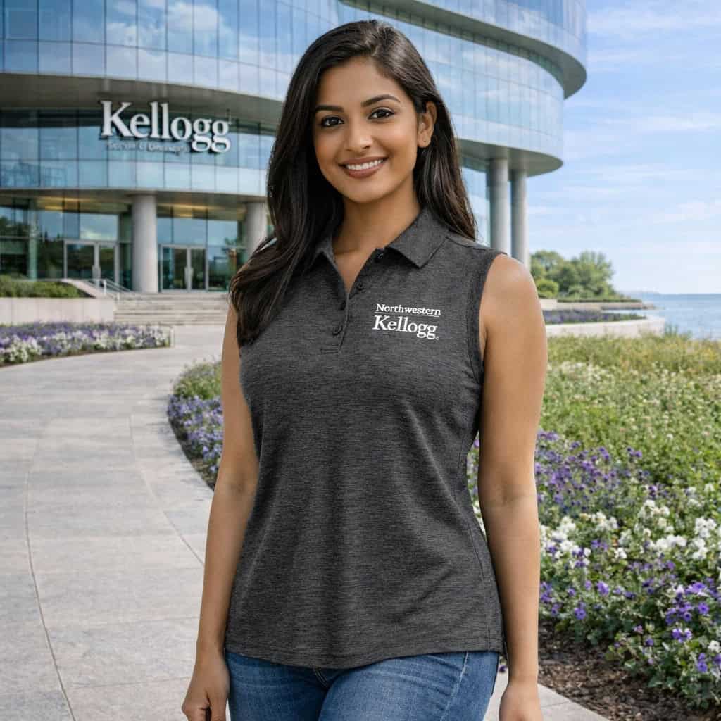 Northwestern I Kellogg Antigua Women's Recap Black Heather Sleeveless Polo