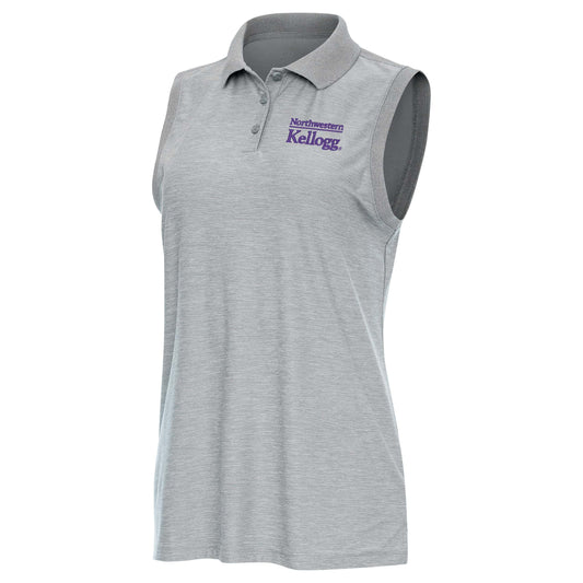 Northwestern I Kellogg Antigua Women's Recap Skyscraper Heather Sleeveless Polo -2