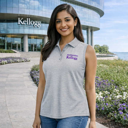 Northwestern I Kellogg Antigua Women's Recap Skyscraper Heather Sleeveless Polo