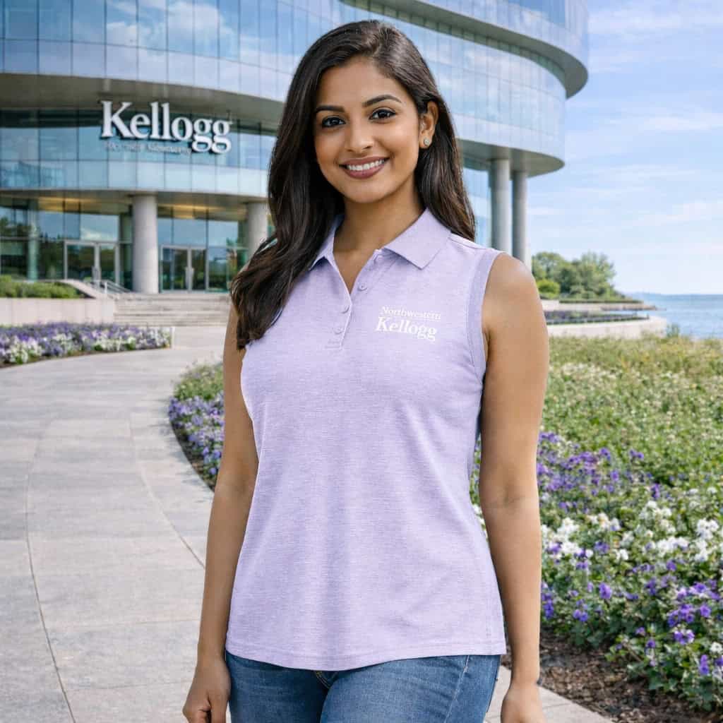 Northwestern I Kellogg Antigua Women's Recap Pastel Lilac Heather Sleeveless Polo