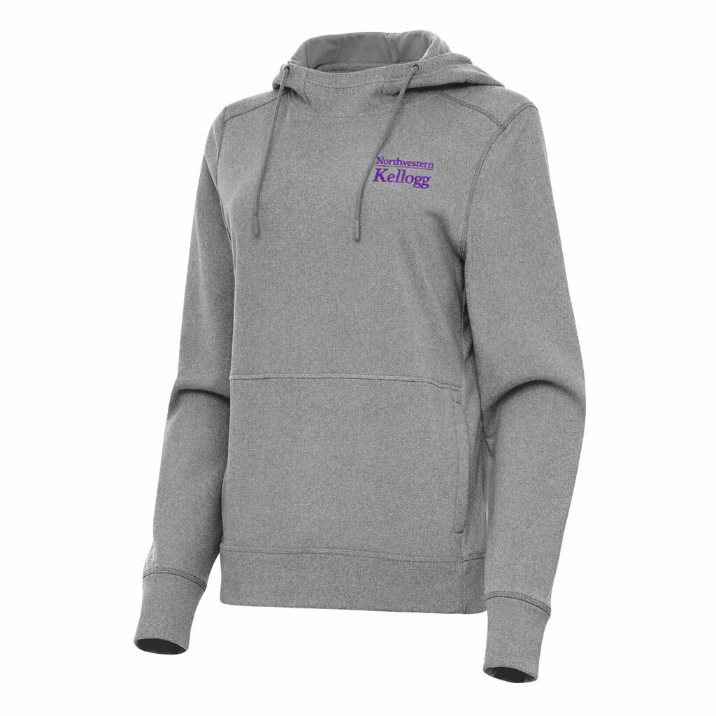 Northwestern I Kellogg Women's Antigua Justice Supersoft Pullover Hooded Sweatshirt in Light Black Heather Color-3