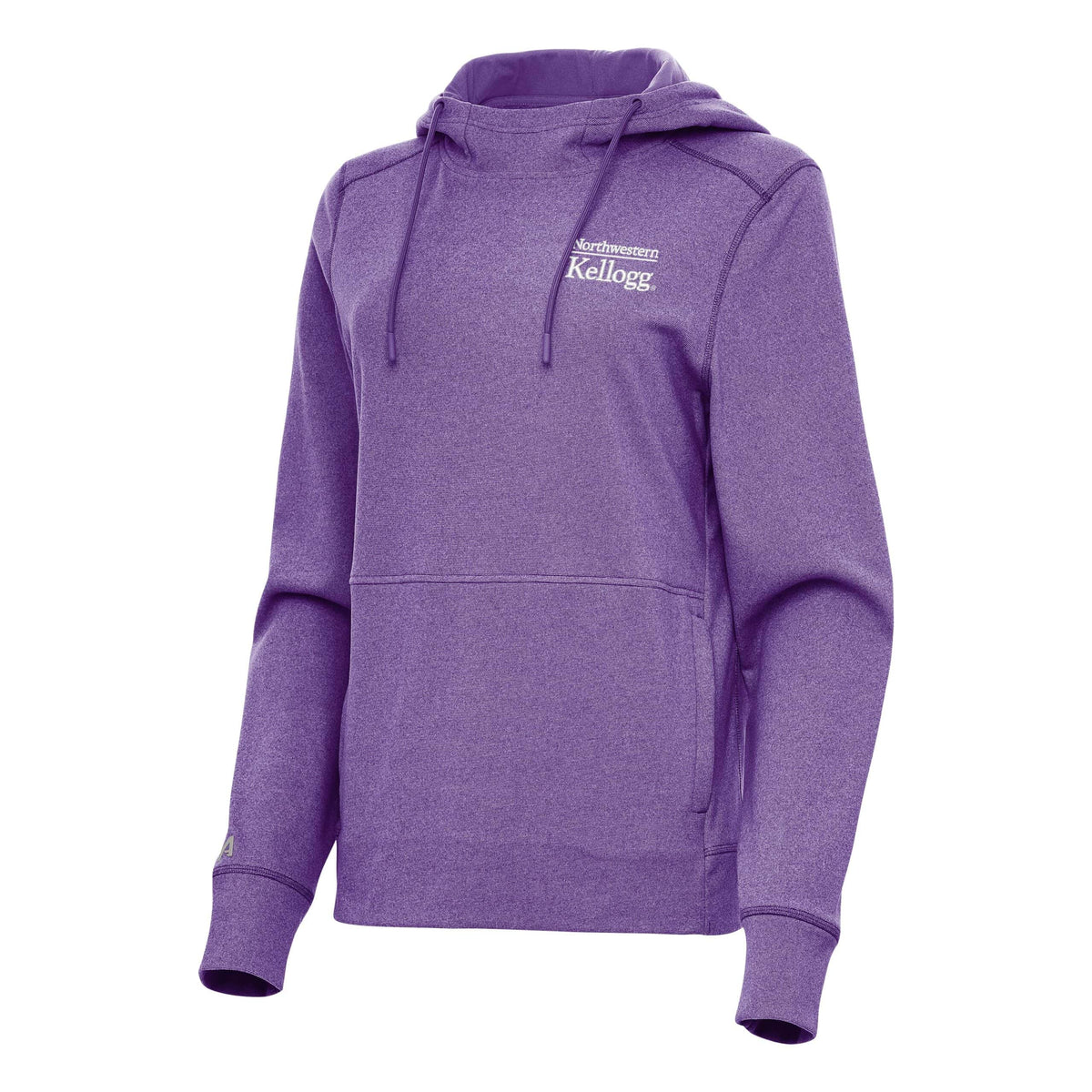 Northwestern I Kellogg Women's Antigua Justice Supersoft Pullover Hooded Sweatshirt in Light Purple Heather Color-2