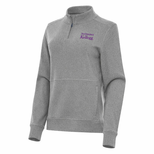 Northwestern I Kellogg Women's Antigua Crush Supersoft 1/4 Zip Pullover Sweatshirt in Light Black Heather Color -2