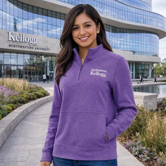 Northwestern I Kellogg Women's Antigua Crush Supersoft 1/4 Zip Pullover Sweatshirt in Light Purple Heather Color