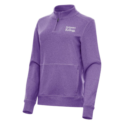 Northwestern I Kellogg Women's Antigua Crush Supersoft 1/4 Zip Pullover Sweatshirt in Light Purple Heather Color -2
