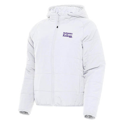 Northwestern I Kellogg Women's Antigua Universe Puffy Jacket in White Color-2