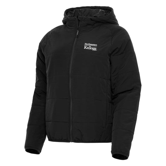 Northwestern I Kellogg Women's Antigua Universe Puffy Jacket in Black Color -2