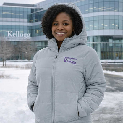 Northwestern I Kellogg Women's Antigua Universe Puffy Jacket in Skyscraper Color