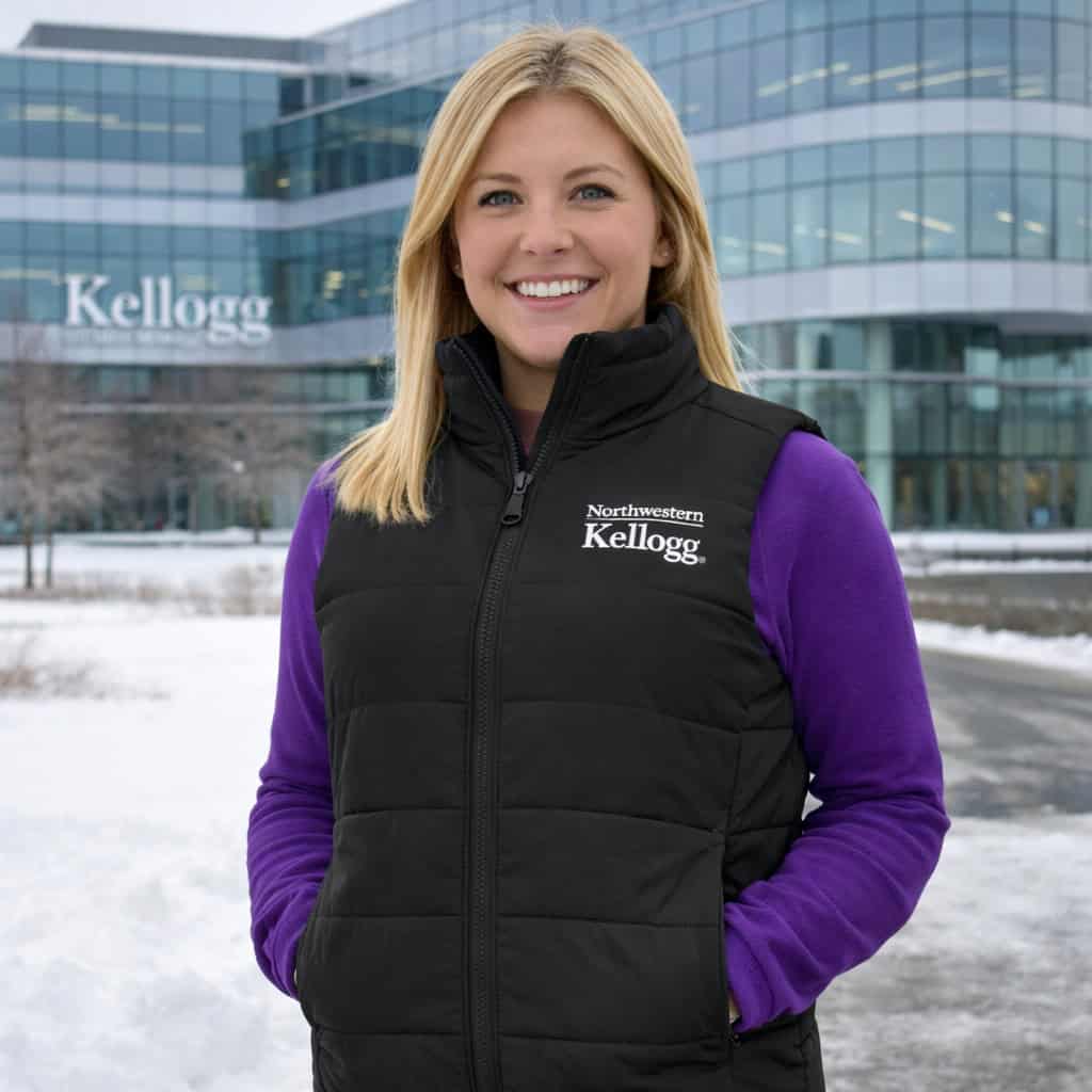 Northwestern I Kellogg Women's Antigua Experience FZ Vest in Black Color
