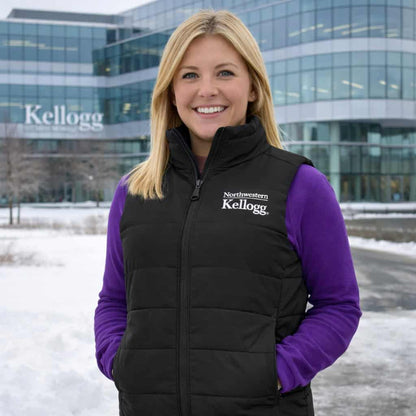 Northwestern I Kellogg Women's Antigua Experience FZ Vest in Black Color