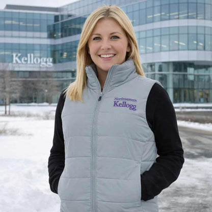 Northwestern I Kellogg Women's Antigua Experience FZ Vest in Skyscraper Color