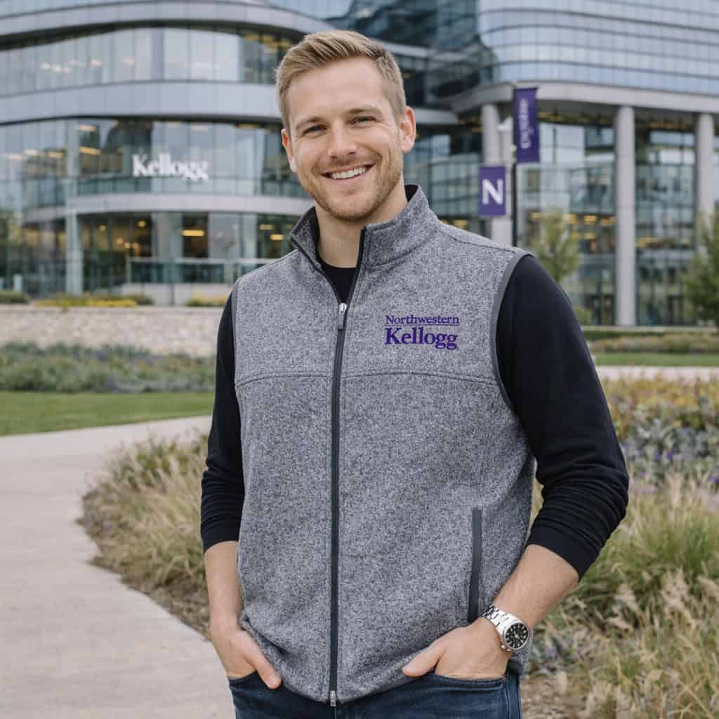 Northwestern I Kellogg Men's Antigua Fortune Smoke Heather FZ Vest