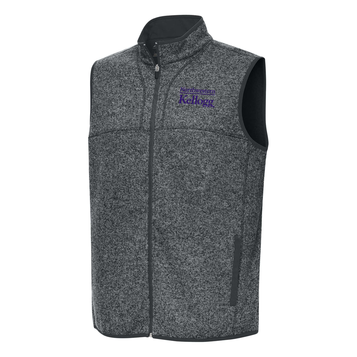 Northwestern I Kellogg Men's Antigua Fortune Smoke Heather FZ Vest