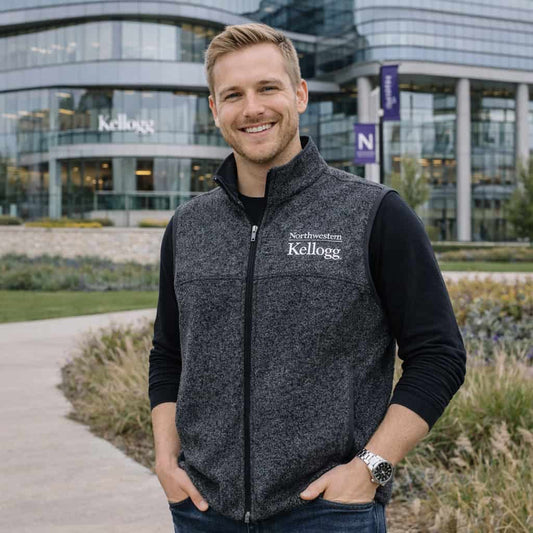 Northwestern I Kellogg Men's Antigua Fortune Black Heather FZ Vest