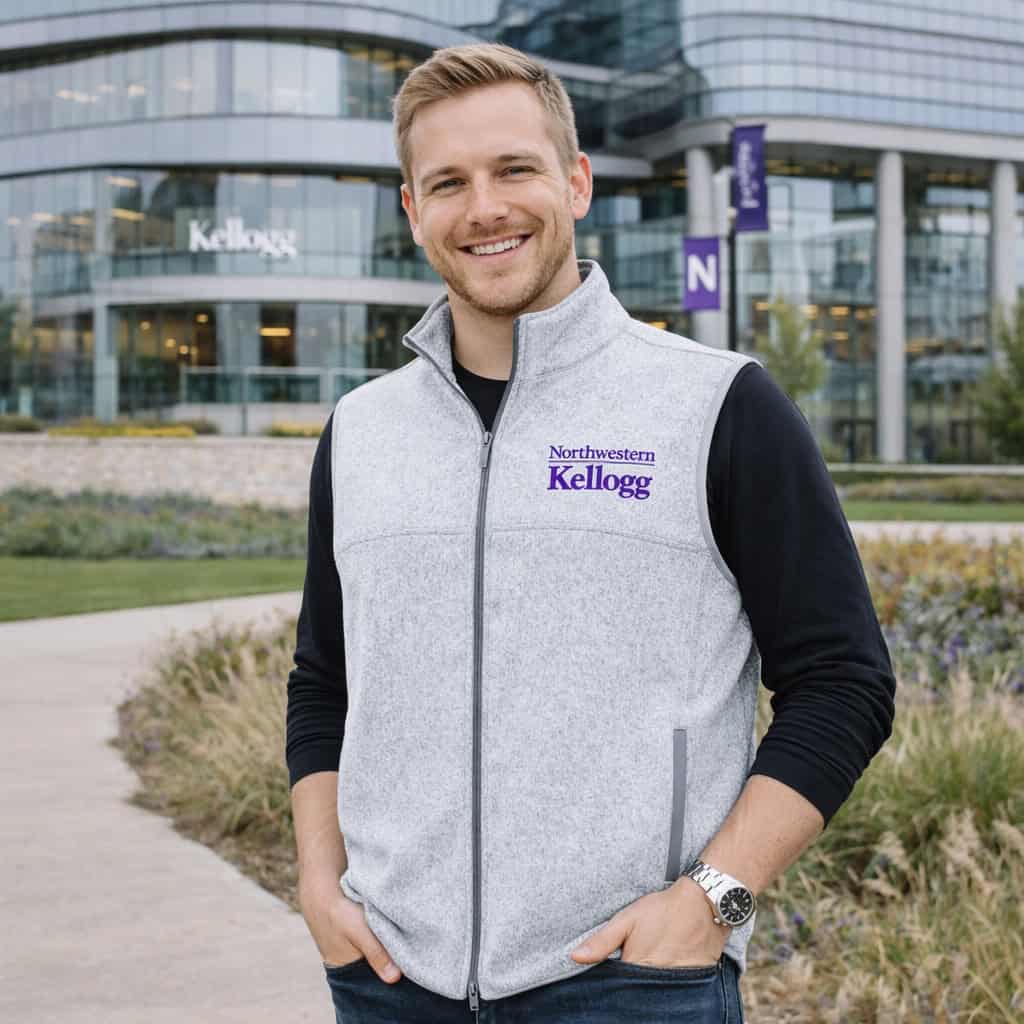 Northwestern I Kellogg Men's Antigua Fortune Light Grey Heather FZ Vest