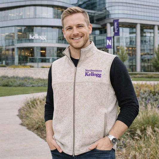 Northwestern I Kellogg Men's Antigua Fortune Oatmeal Heather FZ Vest
