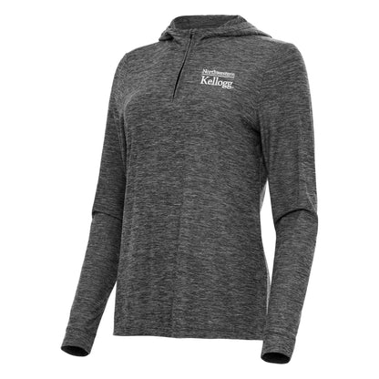 Northwestern I Kellogg Women's Antigua Black Heather Supersoft Daybreak 1/4 Zip Hood-2